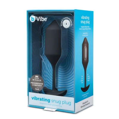 Korek analny wibrujący B-Vibe Vibrating Snug Plug 4 Black - obciążony 247 g, średnica 4,3 cm, długość 14,9 cm - 1