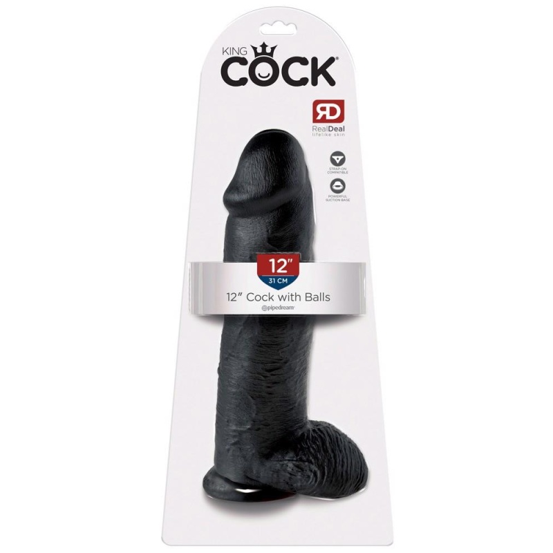 Dildo 12 inch Balls Black z przyssawką i jądrami, 30,5 cm - 1