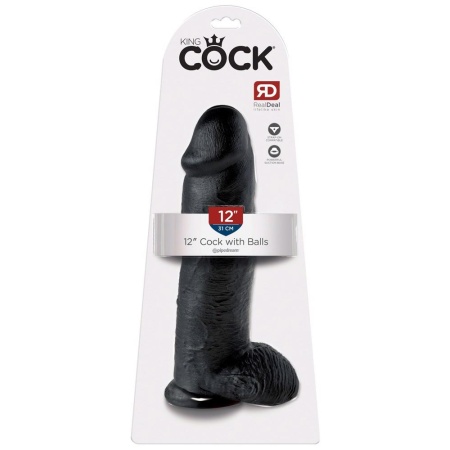 Dildo 12 inch Balls Black z przyssawką i jądrami, 30,5 cm - 1