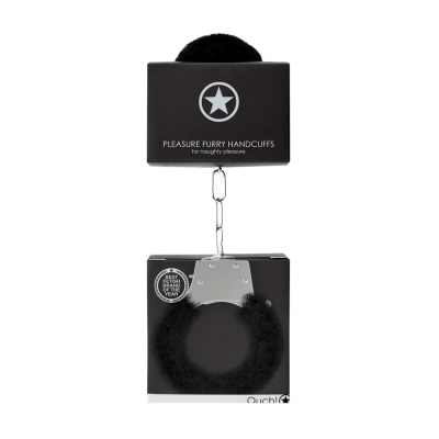 Pleasure Handcuffs Furry Black - 1 2