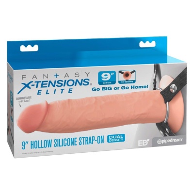 Rękaw na penisa z uprzężą Strap-On Elite 9″ Hollow Dual Density — silikon, długość całkowita 24,1 cm - 1
