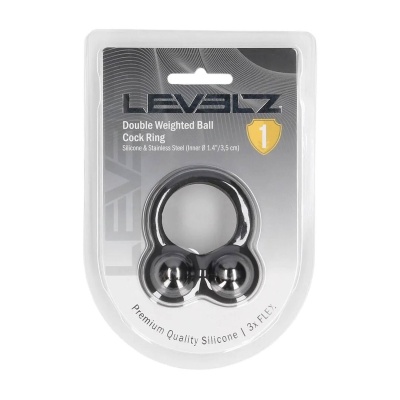 Liquid Silicone Double Weighted Ball Cockring - Black - 1