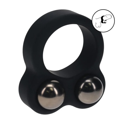 Liquid Silicone Double Weighted Ball Cockring - Black - 1 2