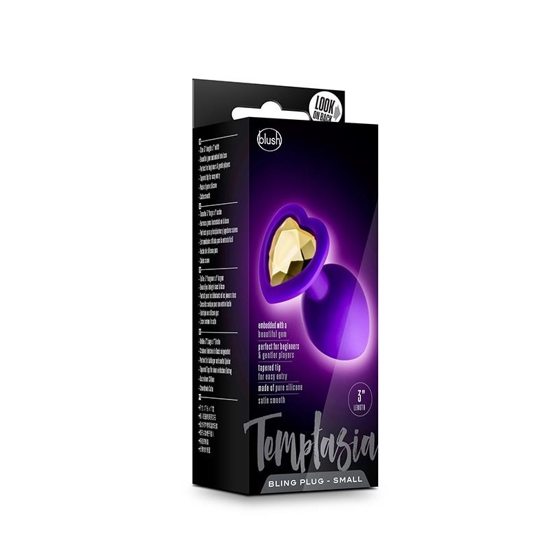 Korek analny Temptasia Bling Plug Small Purple - silikon medyczny, zwężana końcówka, podstawa w kształcie serca z kryształem, dł - 1