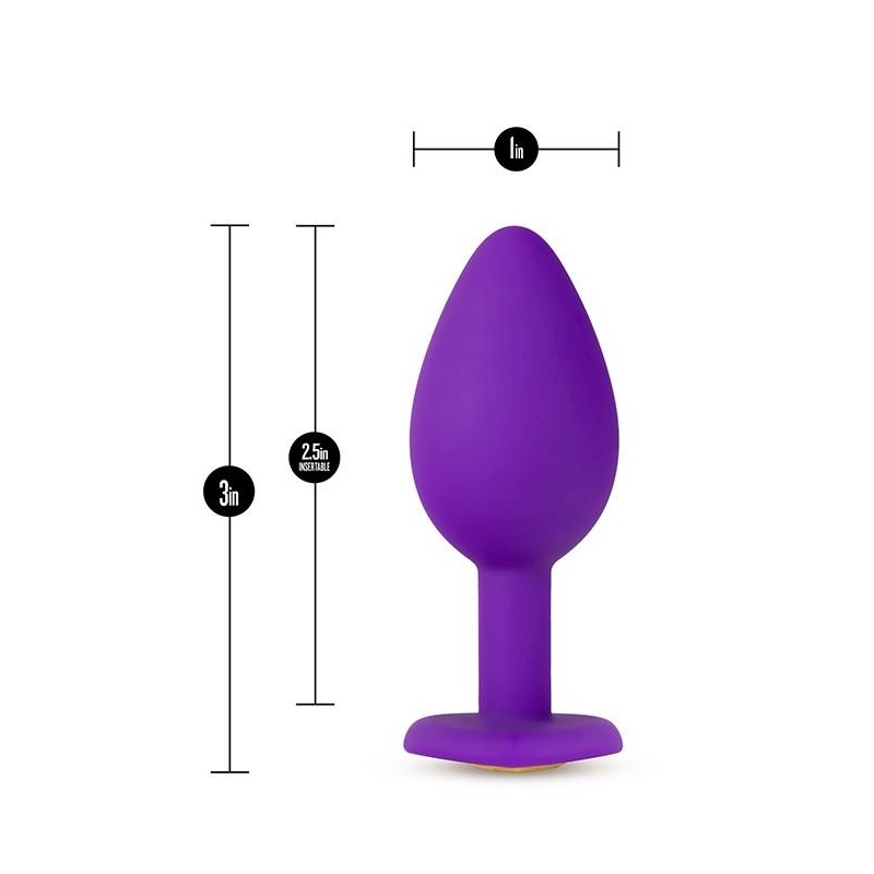 Korek analny Temptasia Bling Plug Small Purple - silikon medyczny, zwężana końcówka, podstawa w kształcie serca z kryształem, dł - 4