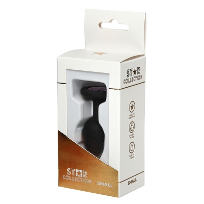 Star Collection - Black Silicone Anal Plug S - Light Pink Stone - 1