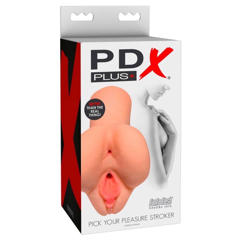 Masturbator PDX Plus Pick Your Pleasure Stroker Light – podwójne wejście waginalne i analne, tunel ssący, długość 16,5 cm - 1