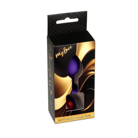 Korek analny Jewellery Purple Silicone Plug Small - anatomiczny profil z kryształem, długość 7 cm, średnica maks. 2,7 cm - 1