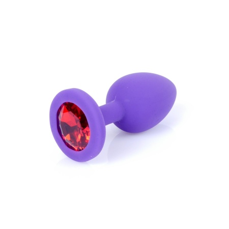 Korek analny Jewellery Purple Silicone Plug Small - anatomiczny profil z kryształem, długość 7 cm, średnica maks. 2,7 cm - 6