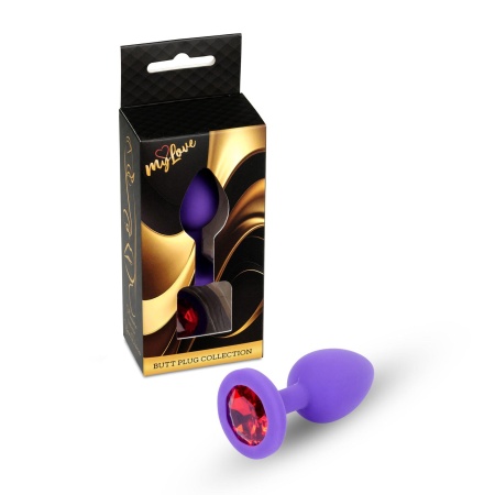 Korek analny Jewellery Purple Silicone Plug Small - anatomiczny profil z kryształem, długość 7 cm, średnica maks. 2,7 cm - 7