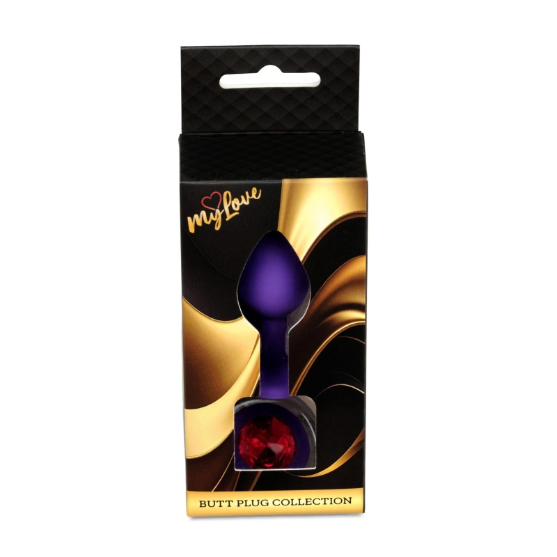 Korek analny Jewellery Purple Silicone Plug Small - anatomiczny profil z kryształem, długość 7 cm, średnica maks. 2,7 cm - 8