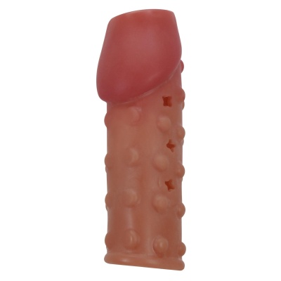 Nakładka na penisa BI-026274 z wypukłą fakturą i otwartym żołędziem, 10 cm długości - 1 2