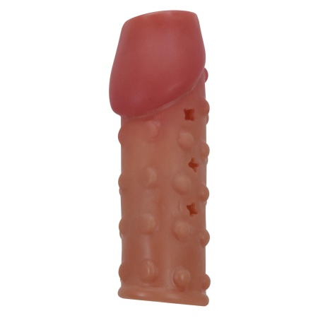 Nakładka na penisa BI-026274 z wypukłą fakturą i otwartym żołędziem, 10 cm długości - 2