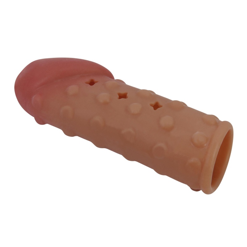 Nakładka na penisa BI-026274 z wypukłą fakturą i otwartym żołędziem, 10 cm długości - 4