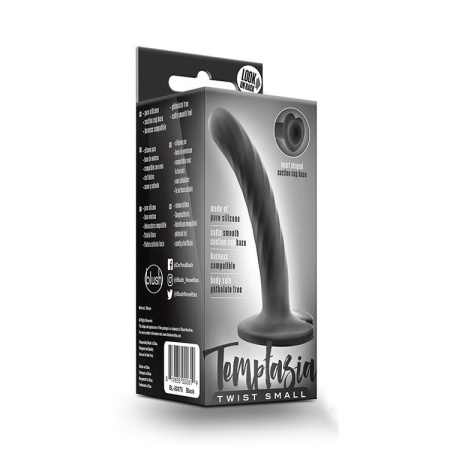 Dildo Temptasia Twist Small Black - Skręcona Powierzchnia i Przyssawka Sercowa, 9,5 cm Długości Użytkowej, Ø 1,9 cm - 1