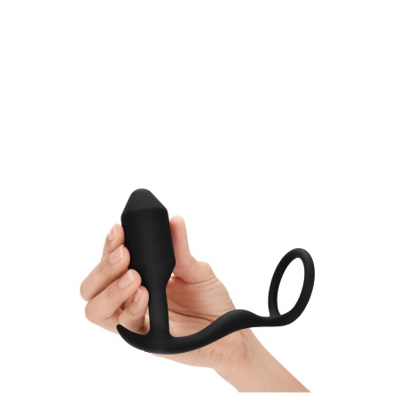 Korek analny obciążony z pierścieniem na penisa Snug & Tug Black - bezszwowy silikon medyczny, 9,5 cm, 128 g - 3