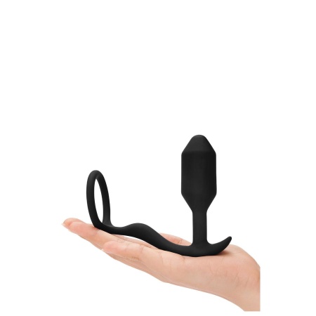 Korek analny obciążony z pierścieniem na penisa Snug & Tug Black - bezszwowy silikon medyczny, 9,5 cm, 128 g - 4