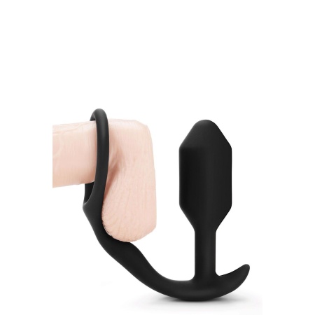 Korek analny obciążony z pierścieniem na penisa Snug & Tug Black - bezszwowy silikon medyczny, 9,5 cm, 128 g - 5