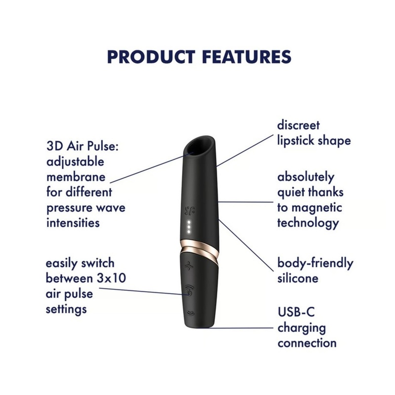 Satisfyer Perfect Kiss - stymulator fal ciśnieniowych w formie szminki, silikon hipoalergiczny, 12 cm, IPX7 - 2