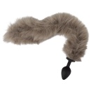 Korek analny z ogonem Fluffy Tail Grey - silikonowy, stożkowy, długość całkowita 45 cm, średnica maks. 3,5 cm - 4