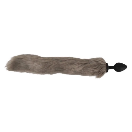 Korek analny z ogonem Fluffy Tail Grey - silikonowy, stożkowy, długość całkowita 45 cm, średnica maks. 3,5 cm - 5