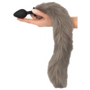 Korek analny z ogonem Fluffy Tail Grey - silikonowy, stożkowy, długość całkowita 45 cm, średnica maks. 3,5 cm - 6