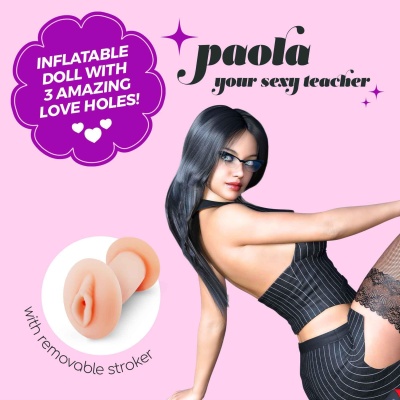 Lalka dmuchana Paola The Teacher 155 cm z wkładanym masturbatorem, różowa - 1 2