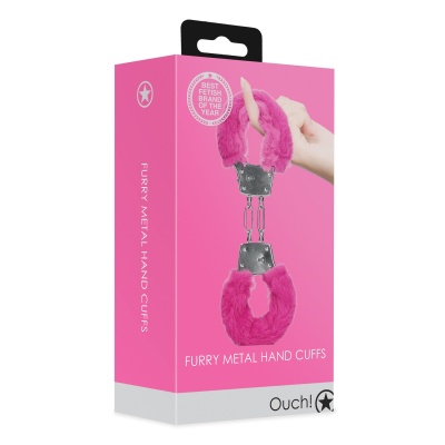 Furry Metal Hand Cuffs - Pink - 1 2