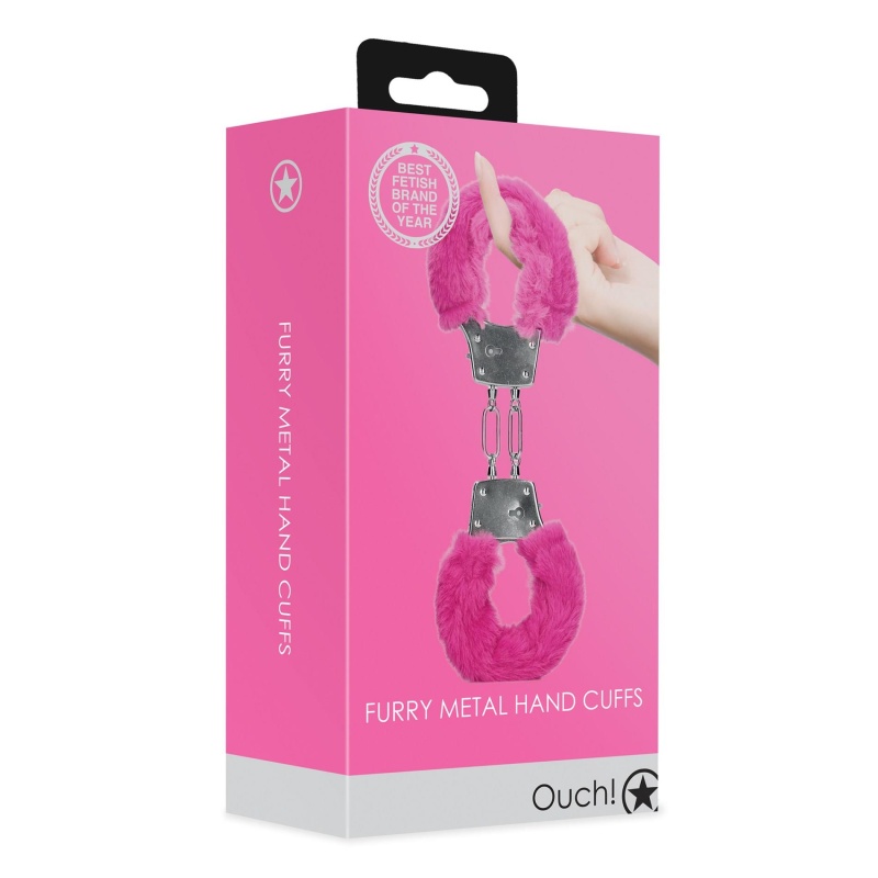 Furry Metal Hand Cuffs - Pink - 2