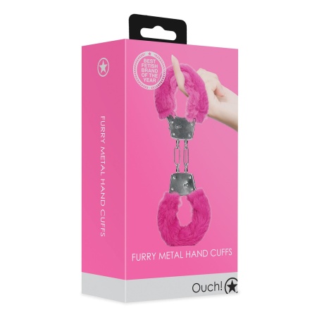 Furry Metal Hand Cuffs - Pink - 2