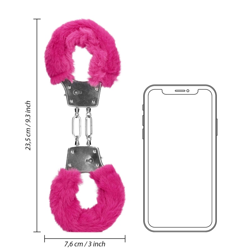 Furry Metal Hand Cuffs - Pink - 8
