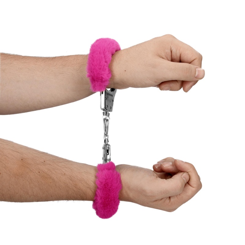Furry Metal Hand Cuffs - Pink - 9