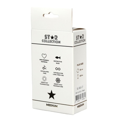 Star Collection - Black Silicone Anal Plug M - Pink Stone - 1 2