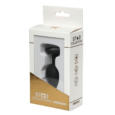 Star Collection - Black Silicone Anal Plug M - Clear Stone - 1