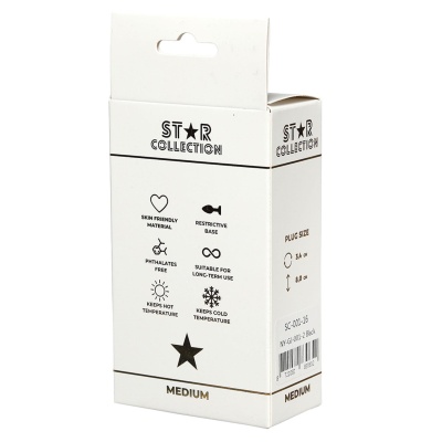 Star Collection - Black Silicone Anal Plug M - Clear Stone - 1 2