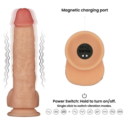Wibrujące dildo Power Basics 9,5 cala (24 cm) z przyssawką - kolor cielisty - 1