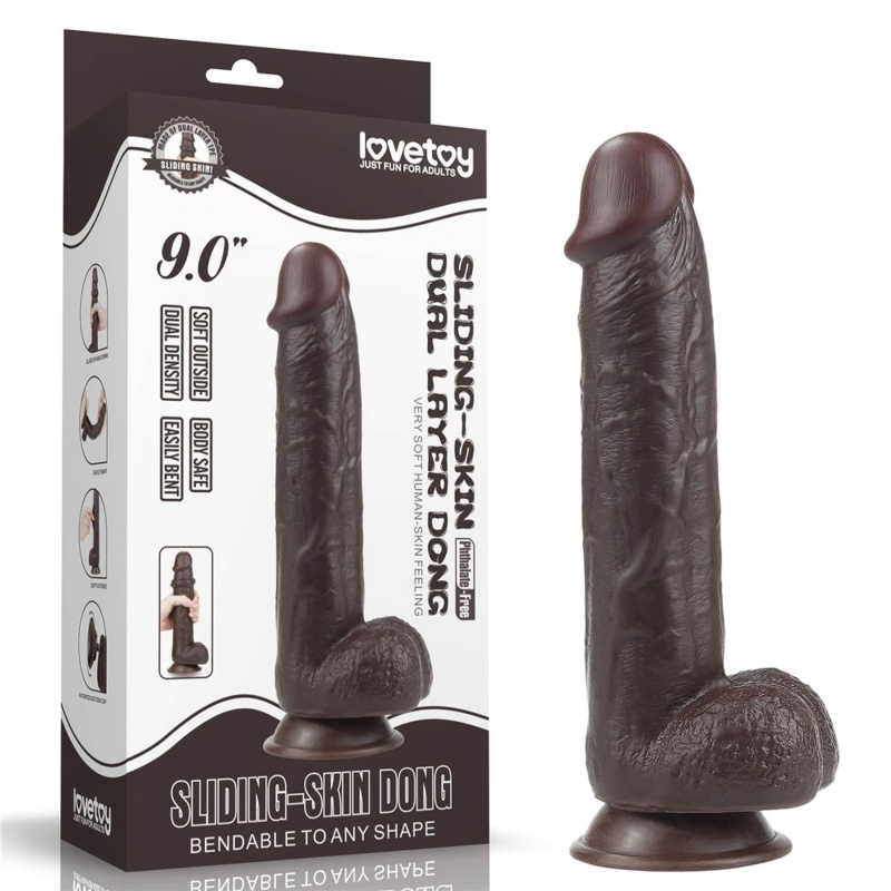 LoveToy Dildo Sliding Skin Dual Layer 22,9 cm Czarny - 16