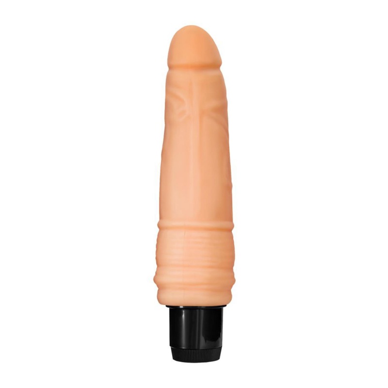 Realistic Vibrator - realistyczny wibrator z pokrętłem regulacji wibracji i pierścieniami u podstawy, 19 cm - 1