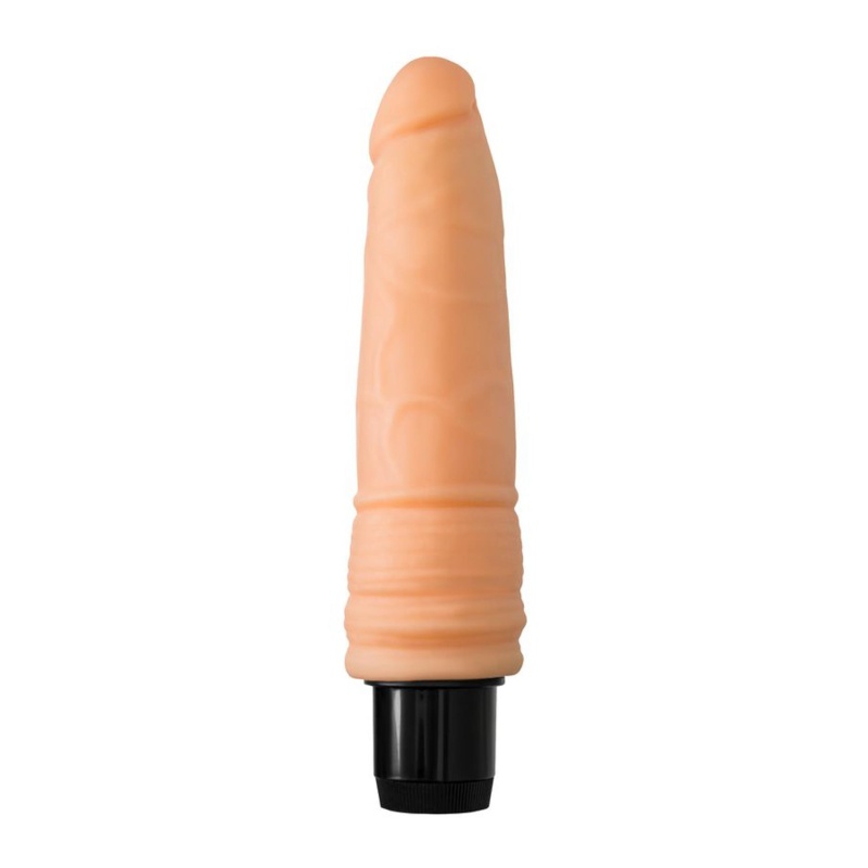 Realistic Vibrator - realistyczny wibrator z pokrętłem regulacji wibracji i pierścieniami u podstawy, 19 cm - 4