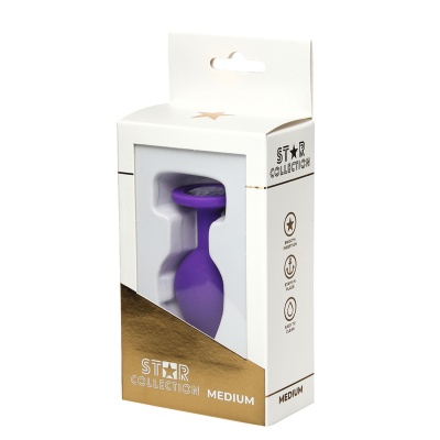 Star Collection - Purple Silicone Anal Plug M - Clear Stone - 1