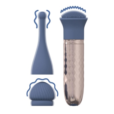The Thrill - 10 Speed Interchangeable Vibrator - Blue - 1
