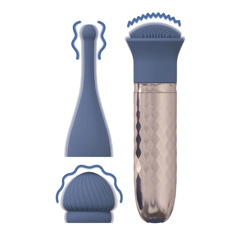 The Thrill - 10 Speed Interchangeable Vibrator - Blue - 1