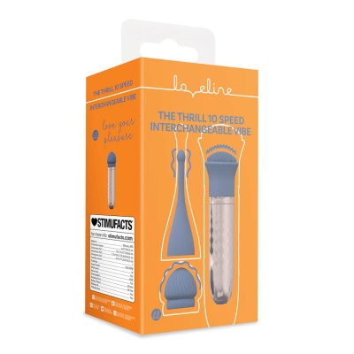 The Thrill - 10 Speed Interchangeable Vibrator - Blue - 1 2