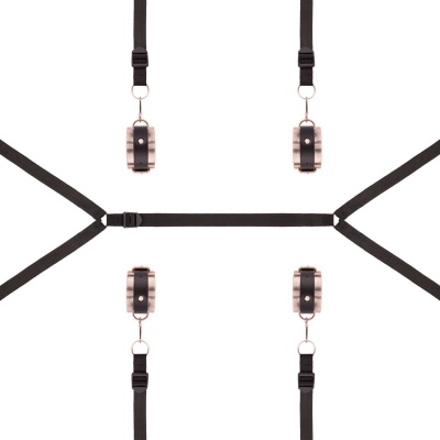 Zestaw pasów pod materac Under-Mattress Restraint Set Black - 4 w pełni regulowane taśmy, wyściełane mankiety, metalowe pierście - 1 2