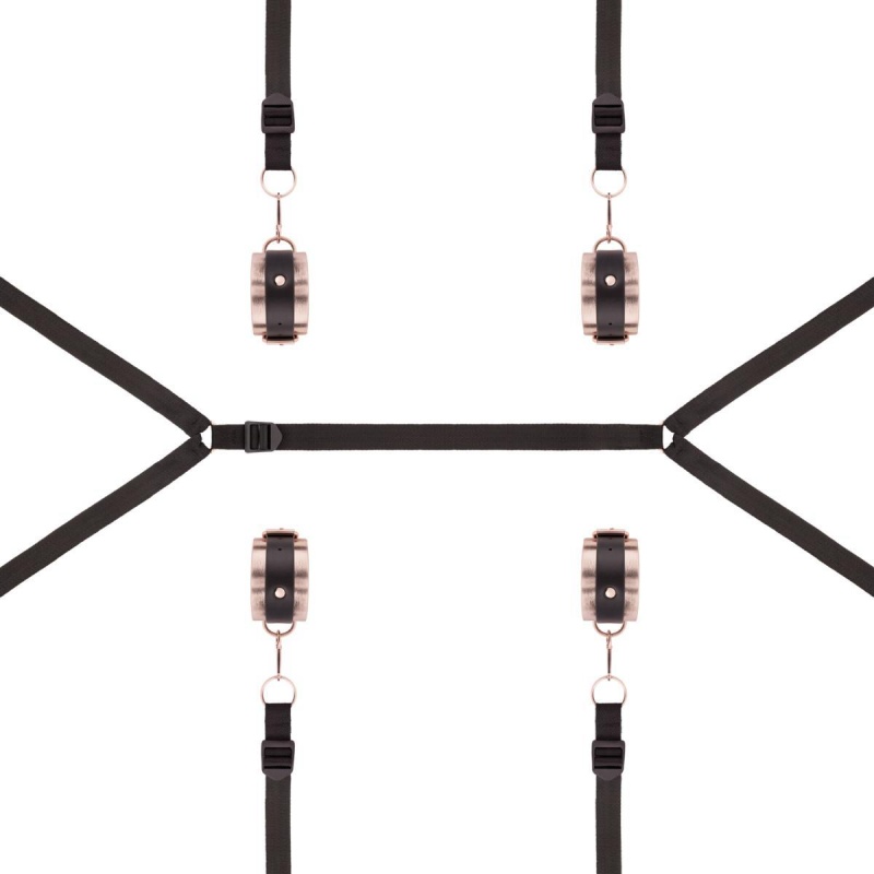 Zestaw pasów pod materac Under-Mattress Restraint Set Black - 4 w pełni regulowane taśmy, wyściełane mankiety, metalowe pierście - 2