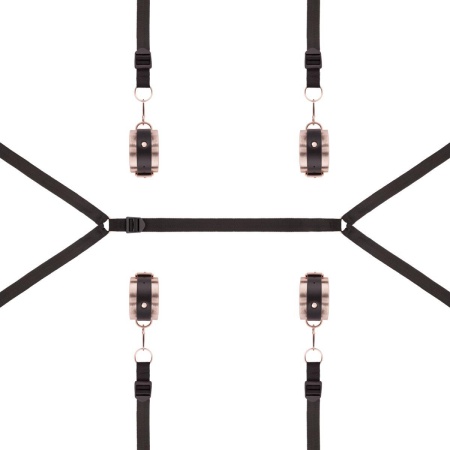 Zestaw pasów pod materac Under-Mattress Restraint Set Black - 4 w pełni regulowane taśmy, wyściełane mankiety, metalowe pierście - 2