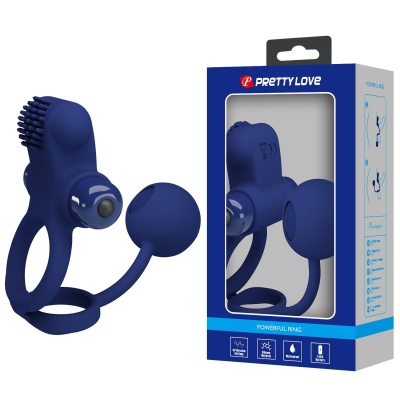 Pierścień erekcyjny Powerful Ring z wibracjami i stymulatorem łechtaczki (15 cm) - 1
