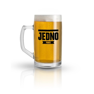 Szklany kufel 500 ml z napisem „Jedno Piwko” na prezent i na imprezę - 1
