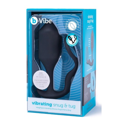 Korek analny z pierścieniem Vibrating Snug & Tug XL Black - obciążony, wibrujący, szerokość insertywna 4,3 cm - 1