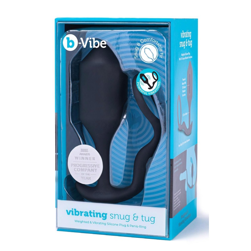 Korek analny z pierścieniem Vibrating Snug & Tug XL Black - obciążony, wibrujący, szerokość insertywna 4,3 cm - 1
